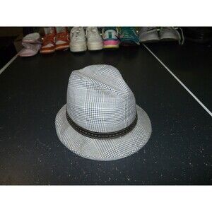 Vintage Stetson Fedora Men's Hat Size 7 1/4 Gray Brown Plaid w/ Leather Strap